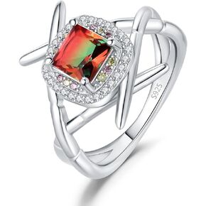 JewelryPalace Chopsticks Sushi 1.2ct Nano Simulated Watermelon Tourmaline Cocktail Rings for Women, 14k White Gold Plated 925 Sterling Silver Rings for Her, Multicolor Gemstone Jewelry Sets for Girls