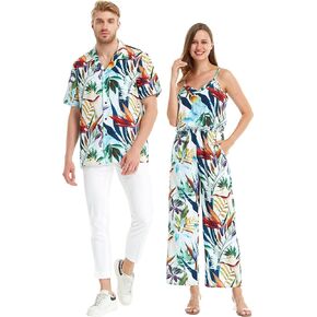 Matchable Couple Hawaiian Luau Shirt or V-Neck Jumpsuit with Pockets in Lost in Paradise
