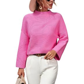 chouyatou Womens Fall Mock Neck Pullover Sweater Elegant Ribbed Knit Dressy Casual Sweater Top