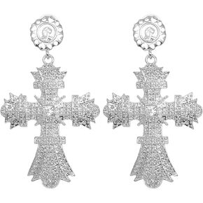 Gothic Cross Earrings for Men Women Personalized Chic Exaggerated Luxury Big Gold Silver Vintage Punk Goth Crystal Baroque Drop Dangle Statement Earrings Halloween Christmas New Year Jewelry Gift for Teen Girls