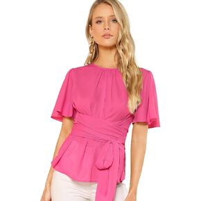 بلوزة نسائية من الشيفون كاجوال بأكمام قصيرة من Romwe in Kuwait