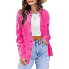 iGENJUN Women Long Sleeve Button Down Linen flannel shirts for women Shacket Jacket Women Fall Outfits Fashion 2023