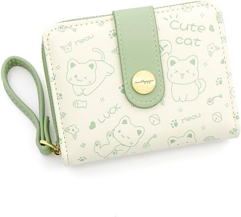 Kawaii Cat Wallet for Women Girls Cute Cartoon Cat Zipper Around Coin Purse Card Holder with Buckle ID Card Slots (Blue) in Saudi Arabia