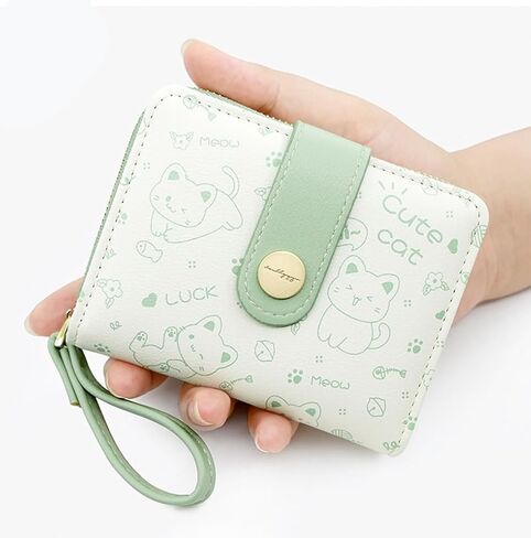 Kawaii Cat Wallet for Women Girls Cute Cartoon Cat Zipper Around Coin Purse Card Holder with Buckle ID Card Slots (Blue) in Saudi Arabia