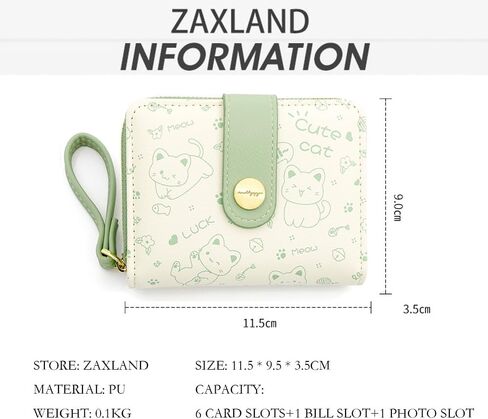 Kawaii Cat Wallet for Women Girls Cute Cartoon Cat Zipper Around Coin Purse Card Holder with Buckle ID Card Slots (Blue) in Saudi Arabia