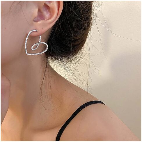 Boho Rhinestone Heart Earrings Crystal Heart Hoop Earrings Silver CZ Love Heart Stud Earrings Heart Drop Earrings Jewelry for Women and Girls in Saudi Arabia