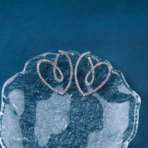 Boho Rhinestone Heart Earrings Crystal Heart Hoop Earrings Silver CZ Love Heart Stud Earrings Heart Drop Earrings Jewelry for Women and Girls in Saudi Arabia