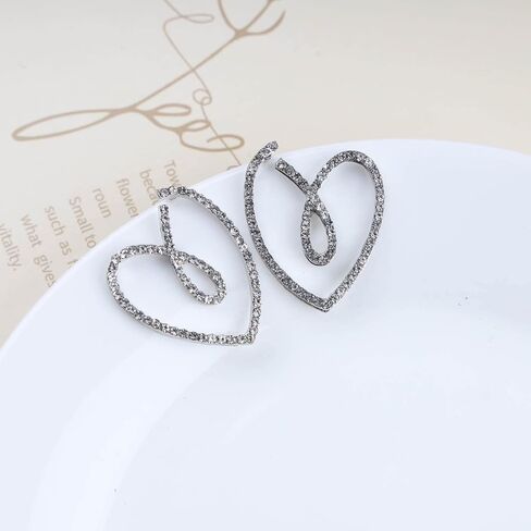 Boho Rhinestone Heart Earrings Crystal Heart Hoop Earrings Silver CZ Love Heart Stud Earrings Heart Drop Earrings Jewelry for Women and Girls in Saudi Arabia