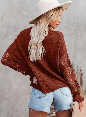 سترة نسائية من MIHOLL مصنوعة من الدانتيل وأكمام طويلة وسترات محبوكة بياقة دائرية in Kuwait