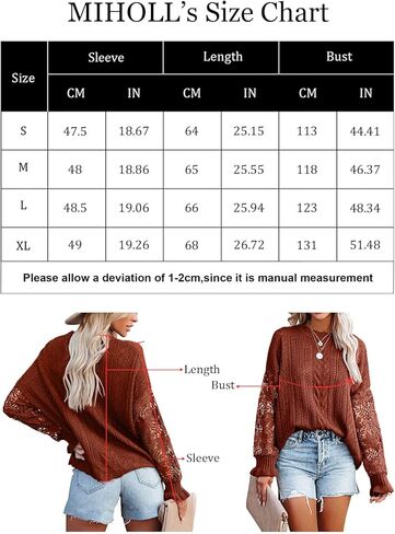 سترة نسائية من MIHOLL مصنوعة من الدانتيل وأكمام طويلة وسترات محبوكة بياقة دائرية in Kuwait