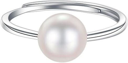 Dtja Shell Pearl 925 Sterling Silver Ring for Women Girls Adjustable Expandable Round Ball Wedding Statement Finger Rings Comfort Fit Simple Elegant Engagement Promise Birthday Jewelry Gift in Saudi Arabia