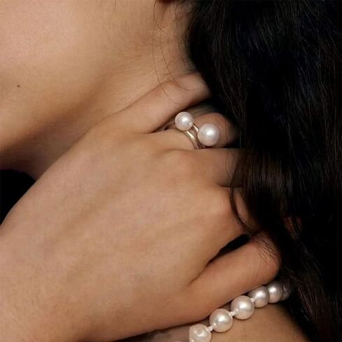 Dtja Shell Pearl 925 Sterling Silver Ring for Women Girls Adjustable Expandable Round Ball Wedding Statement Finger Rings Comfort Fit Simple Elegant Engagement Promise Birthday Jewelry Gift in Saudi Arabia