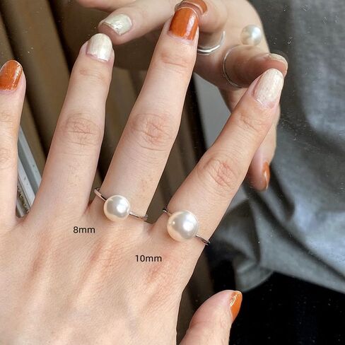 Dtja Shell Pearl 925 Sterling Silver Ring for Women Girls Adjustable Expandable Round Ball Wedding Statement Finger Rings Comfort Fit Simple Elegant Engagement Promise Birthday Jewelry Gift in Saudi Arabia