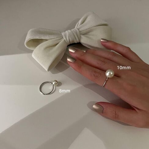 Dtja Shell Pearl 925 Sterling Silver Ring for Women Girls Adjustable Expandable Round Ball Wedding Statement Finger Rings Comfort Fit Simple Elegant Engagement Promise Birthday Jewelry Gift in Saudi Arabia