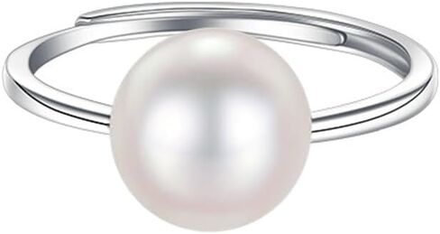 Dtja Shell Pearl 925 Sterling Silver Ring for Women Girls Adjustable Expandable Round Ball Wedding Statement Finger Rings Comfort Fit Simple Elegant Engagement Promise Birthday Jewelry Gift in Saudi Arabia