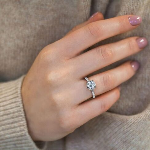 MRENITE S925 خواتم خطوبة من الفضة الاسترليني المويسانتي للنساء، 1 قيراط D اللون مستدير مويسانيتي وعد خاتم الزفاف هدية الذكرى السنوية لها in Kuwait