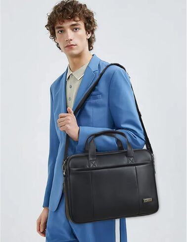 BROMEN Leather Briefcase for Men 15.6 inch Laptop Messenger Bag Expandable Large Capacity Business Duffle Travel Bag in Kuwait