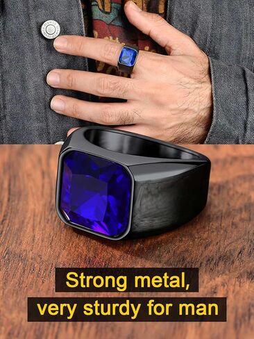 ChainsProMax Square Signet Rings for Men, Stainless Steel/Gold Plated/Black-Send Gift Box in Kuwait