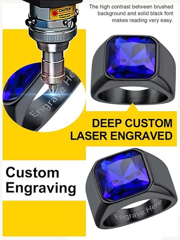 ChainsProMax Square Signet Rings for Men, Stainless Steel/Gold Plated/Black-Send Gift Box in Kuwait