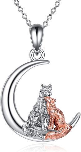 WINNICACA Fox and Wolf Necklace for Women Sterling Silver/Abalone Shell/Crystal Fox Jewelry Wolf Pendnat Animal Fox Wolf Gifts for Birthday Anniversary in Saudi Arabia