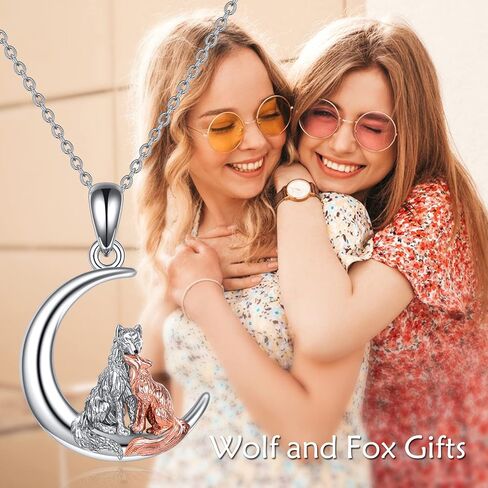 WINNICACA Fox and Wolf Necklace for Women Sterling Silver/Abalone Shell/Crystal Fox Jewelry Wolf Pendnat Animal Fox Wolf Gifts for Birthday Anniversary in Saudi Arabia