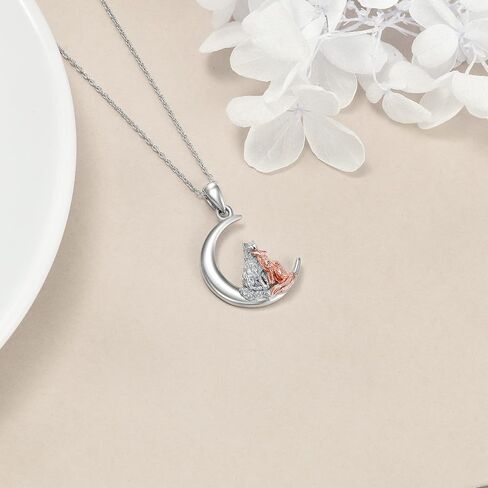 WINNICACA Fox and Wolf Necklace for Women Sterling Silver/Abalone Shell/Crystal Fox Jewelry Wolf Pendnat Animal Fox Wolf Gifts for Birthday Anniversary in Saudi Arabia