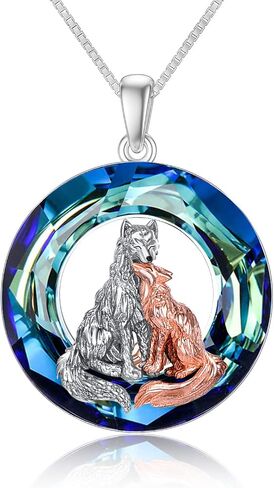 WINNICACA Fox and Wolf Necklace for Women Sterling Silver/Abalone Shell/Crystal Fox Jewelry Wolf Pendnat Animal Fox Wolf Gifts for Birthday Anniversary in Saudi Arabia