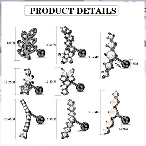 16 جرام الفولاذ المقاوم للصدأ الغضروف القرط مربط للنساء الرجال ورقة زهرة فراشة ستار القلب منحني تشيكوسلوفاكيا محارة اللولب ثقب المجوهرات in Kuwait