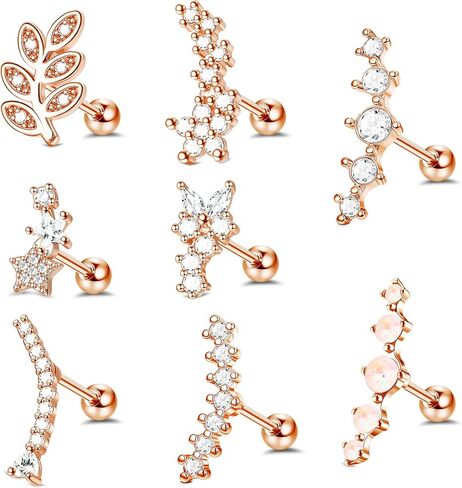 16G Stainless Steel Cartilage Earring Stud for Women Men Leaf Flower Butterfly Star Heart Curved CZ Conch Helix Piercing Jewelry in Saudi Arabia