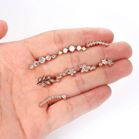 16G Stainless Steel Cartilage Earring Stud for Women Men Leaf Flower Butterfly Star Heart Curved CZ Conch Helix Piercing Jewelry in Saudi Arabia