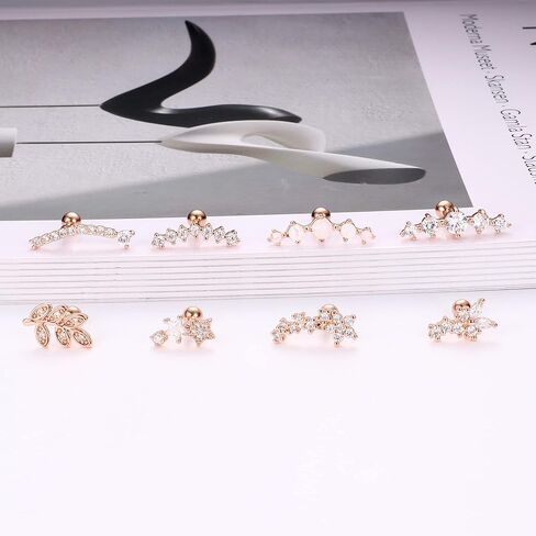 16G Stainless Steel Cartilage Earring Stud for Women Men Leaf Flower Butterfly Star Heart Curved CZ Conch Helix Piercing Jewelry in Saudi Arabia