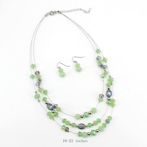 3 Layers Illusion Wire Glass Beaded Statement Necklace and Earring Set for Women in Saudi Arabia