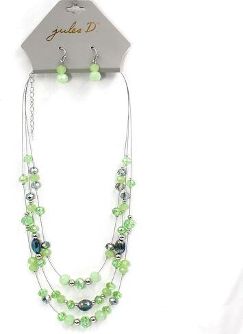 3 Layers Illusion Wire Glass Beaded Statement Necklace and Earring Set for Women in Saudi Arabia