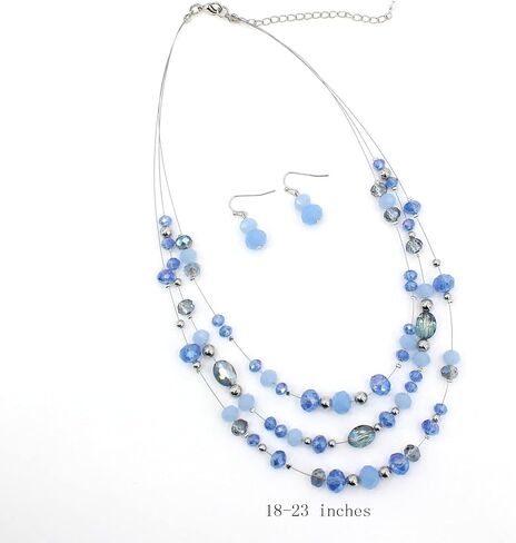 3 Layers Illusion Wire Glass Beaded Statement Necklace and Earring Set for Women in Saudi Arabia
