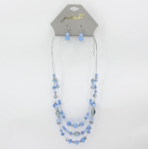 3 Layers Illusion Wire Glass Beaded Statement Necklace and Earring Set for Women in Saudi Arabia