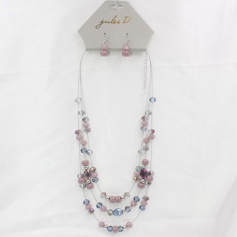 3 Layers Illusion Wire Glass Beaded Statement Necklace and Earring Set for Women in Saudi Arabia