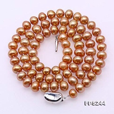 جيه واي اكس بيرل طقم عقد من اللؤلؤ المستزرع في المياه العذبة بلون ذهبي داكن مقاس 7-8 ملم، طقم سوار واقراط in Kuwait