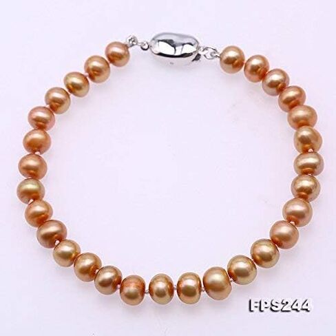 جيه واي اكس بيرل طقم عقد من اللؤلؤ المستزرع في المياه العذبة بلون ذهبي داكن مقاس 7-8 ملم، طقم سوار واقراط in Kuwait