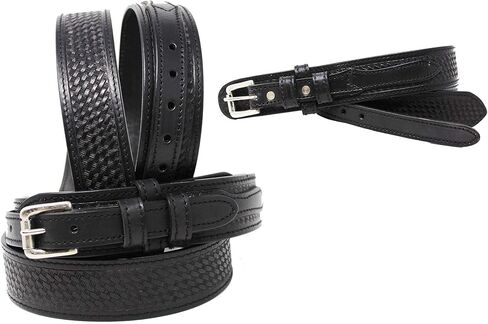 افيلير حزام ويسترن رينجر للرجال مصنوع من الجلد بنمط سلة منسوج بلون اسود وبيج داكن BR 26RAA90 in Kuwait