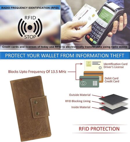 محفظة طويلة من الجلد الطبيعي من Mou Meraki مزودة بتقنية RFID - ثنائية الطي كلاسيكية للرجال (فقاعات بنية) in Saudi Arabia