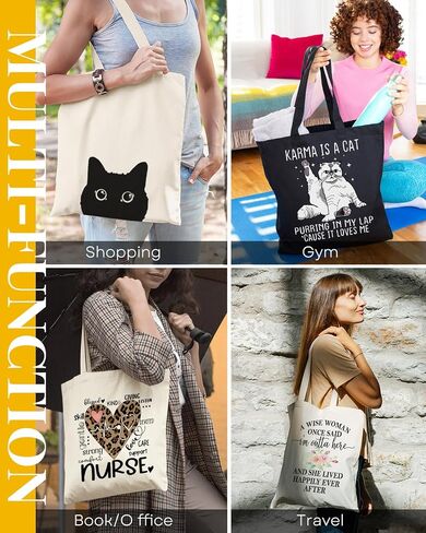 Canvas Tote Bag Aesthetic for Women, Cute Reusable Cloth Cotton Bags for Shopping School Beach Trendy Gifts in Kuwait