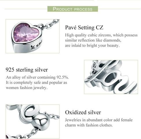 Love Statement Wedding Band Rings Sterling Silver Pink Crystal Cubic Zirconia Adjustable Tassel Link Chain Stackable Eternity Promise Ring Engagement Finger Band Cute Jewelry Gifts for Women Girls in Saudi Arabia