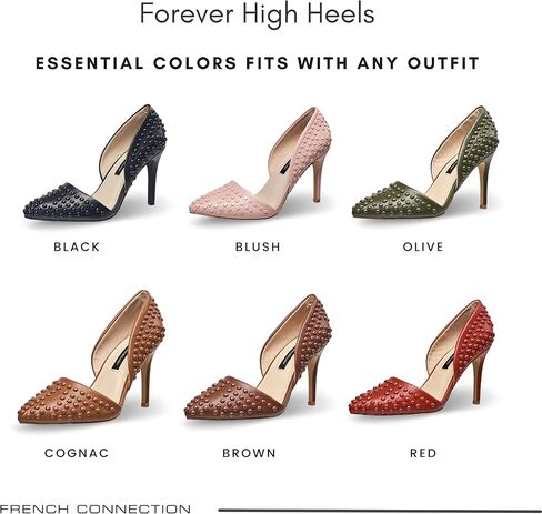 French Connection Forever Women's Pumps High Heels Pointy Closed Toe Slip-On Dress Shoes with Studs in Kuwait
