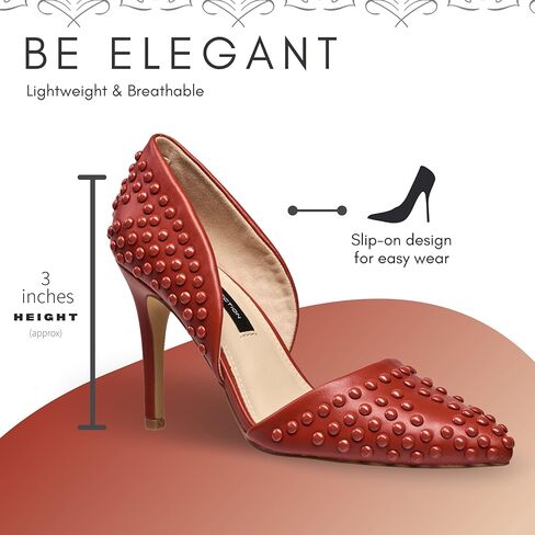 French Connection Forever Women's Pumps High Heels Pointy Closed Toe Slip-On Dress Shoes with Studs in Kuwait