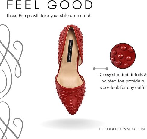 French Connection Forever Women's Pumps High Heels Pointy Closed Toe Slip-On Dress Shoes with Studs in Kuwait