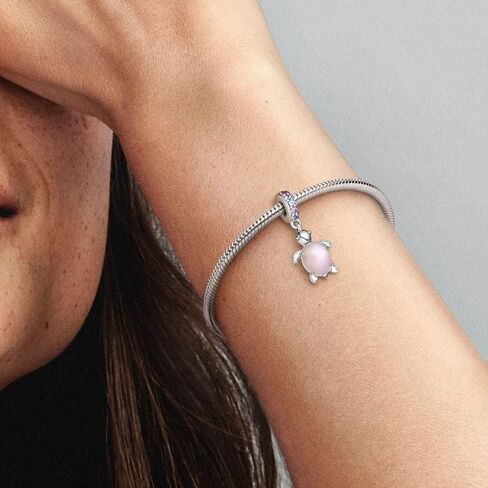 Pandora Murano Glass Pink Sea Turtle Dangle Charm - Compatible Moments Bracelets - Jewelry for Women - Gift for Women - Made with Sterling Silver & Man-Made Crystal, With Gift Box in Saudi Arabia