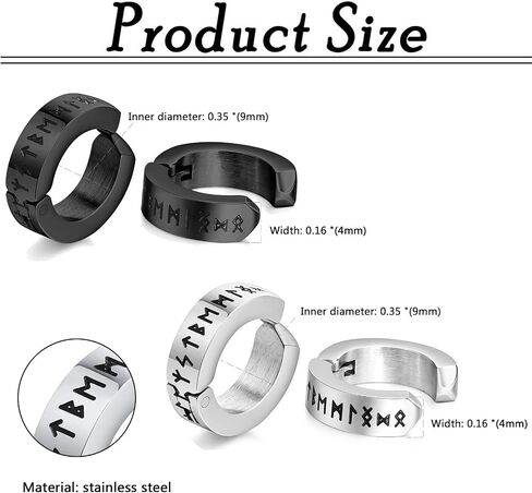 Axbuldo 2 أزواج فايكنغ أقراط للرجال والنساء الفولاذ المقاوم للصدأ Huggie Hoops أقراط تميمة رون الرجال أقراط مجموعة الشرير السائق مجوهرات هدية - Blcak + الفضة in Saudi Arabia