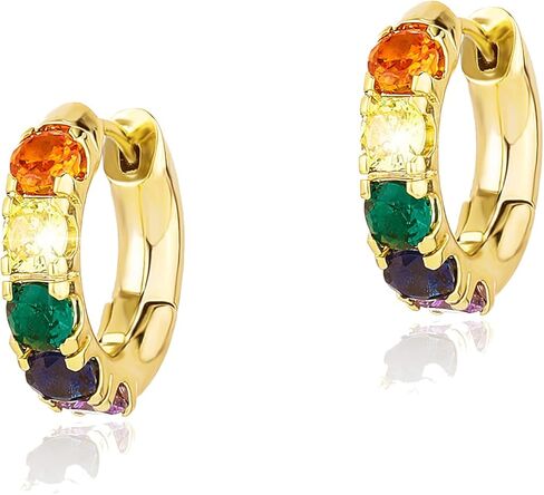 TOPGRILLZ Colorful Hoop Cartilage Earrings 14K Gold Rainbow 5A+ Cubic Zirconia Sparkle Round Circle Hoop Huggie Hypoallergenic Chunky Earrings For Men Women in Kuwait