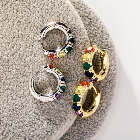 TOPGRILLZ Colorful Hoop Cartilage Earrings 14K Gold Rainbow 5A+ Cubic Zirconia Sparkle Round Circle Hoop Huggie Hypoallergenic Chunky Earrings For Men Women in Kuwait
