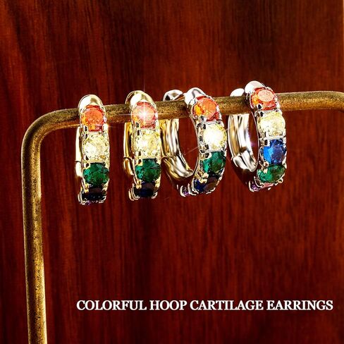 TOPGRILLZ Colorful Hoop Cartilage Earrings 14K Gold Rainbow 5A+ Cubic Zirconia Sparkle Round Circle Hoop Huggie Hypoallergenic Chunky Earrings For Men Women in Kuwait